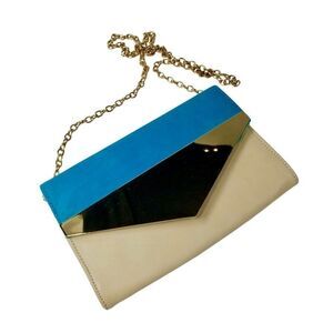 Urban Expressions Retro Envelope Evening Bag Gold Chain Off White Teal
